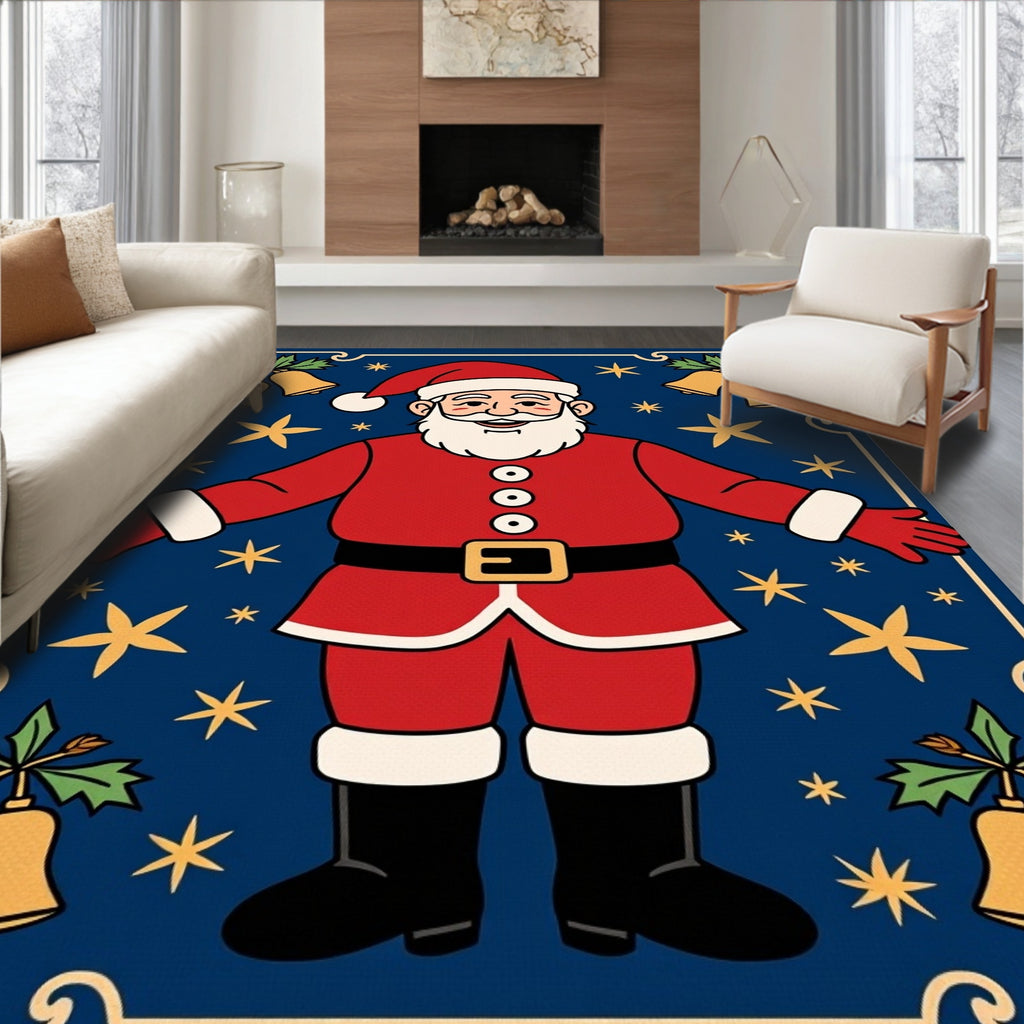 Festive Santa Claus Christmas Stars Rug