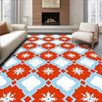 Red Blue White Snowflake Lattice Rug