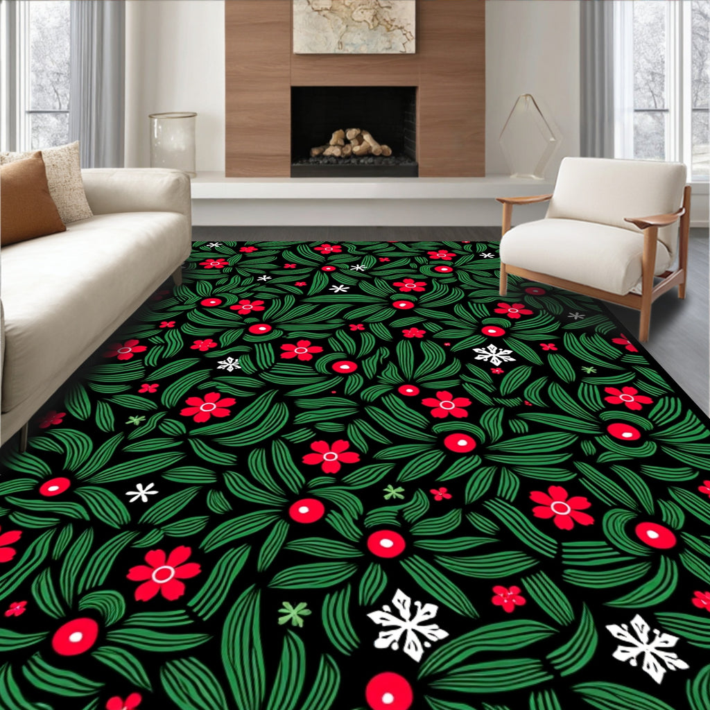 Red Green Floral Whimsical Art Piece Rug