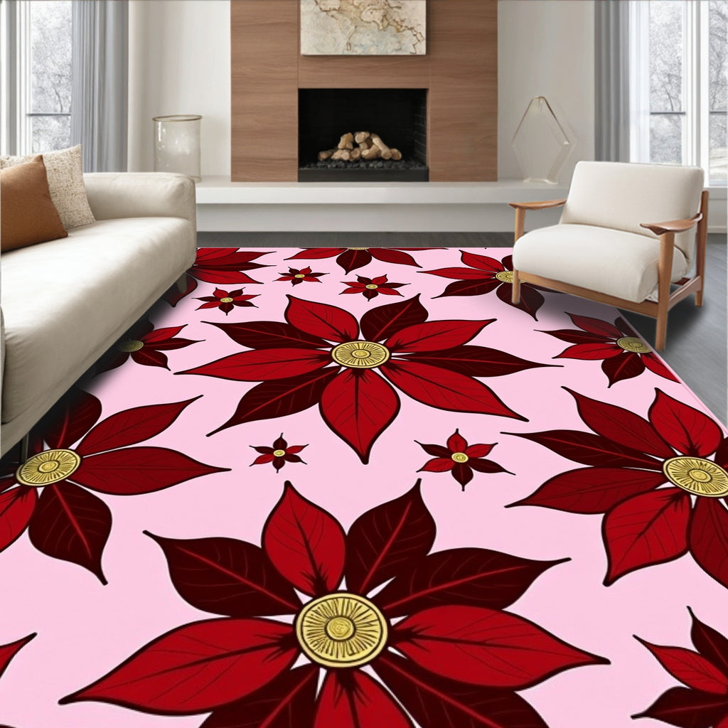 Vibrant Crimson Poinsettia Floral Collage Rug