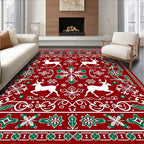 Red Festive Reindeer Snowflakes Border Rug