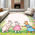 Pink Floral Garden Bunnies Rug