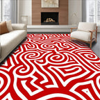 Red White Dynamic Abstract Swirls Rug