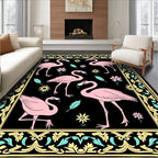 Pink Flamingos With Floral Border Rug