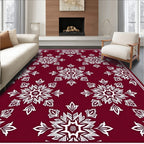 Deep Red White Snowflake Mandala Rug