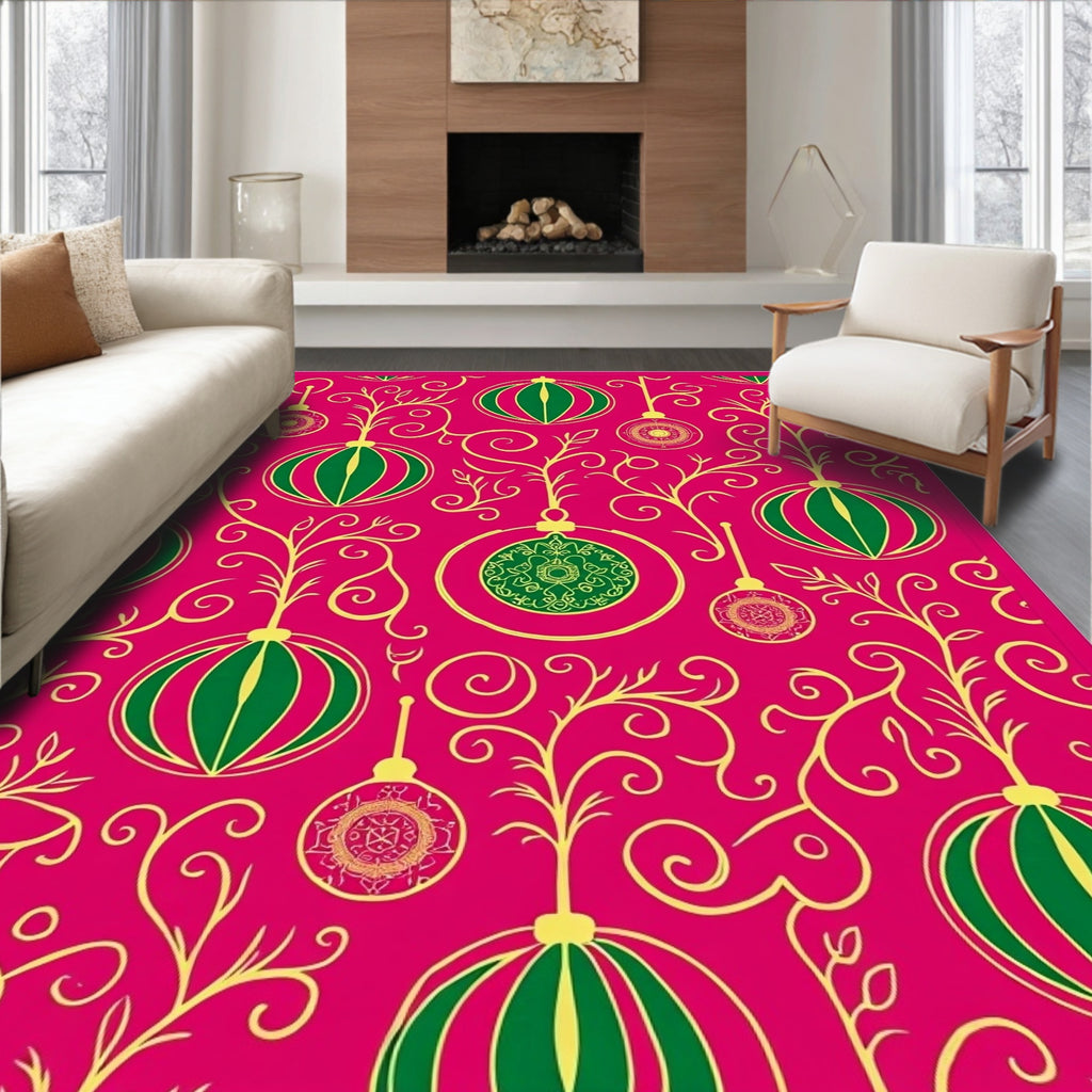Vibrant Pink Green Ornament Garland Rug
