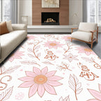 Pastel Pink Floral Whimsical Figures Rug