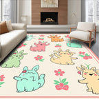 Whimsical Pastel Bunny Floral Scene Rug