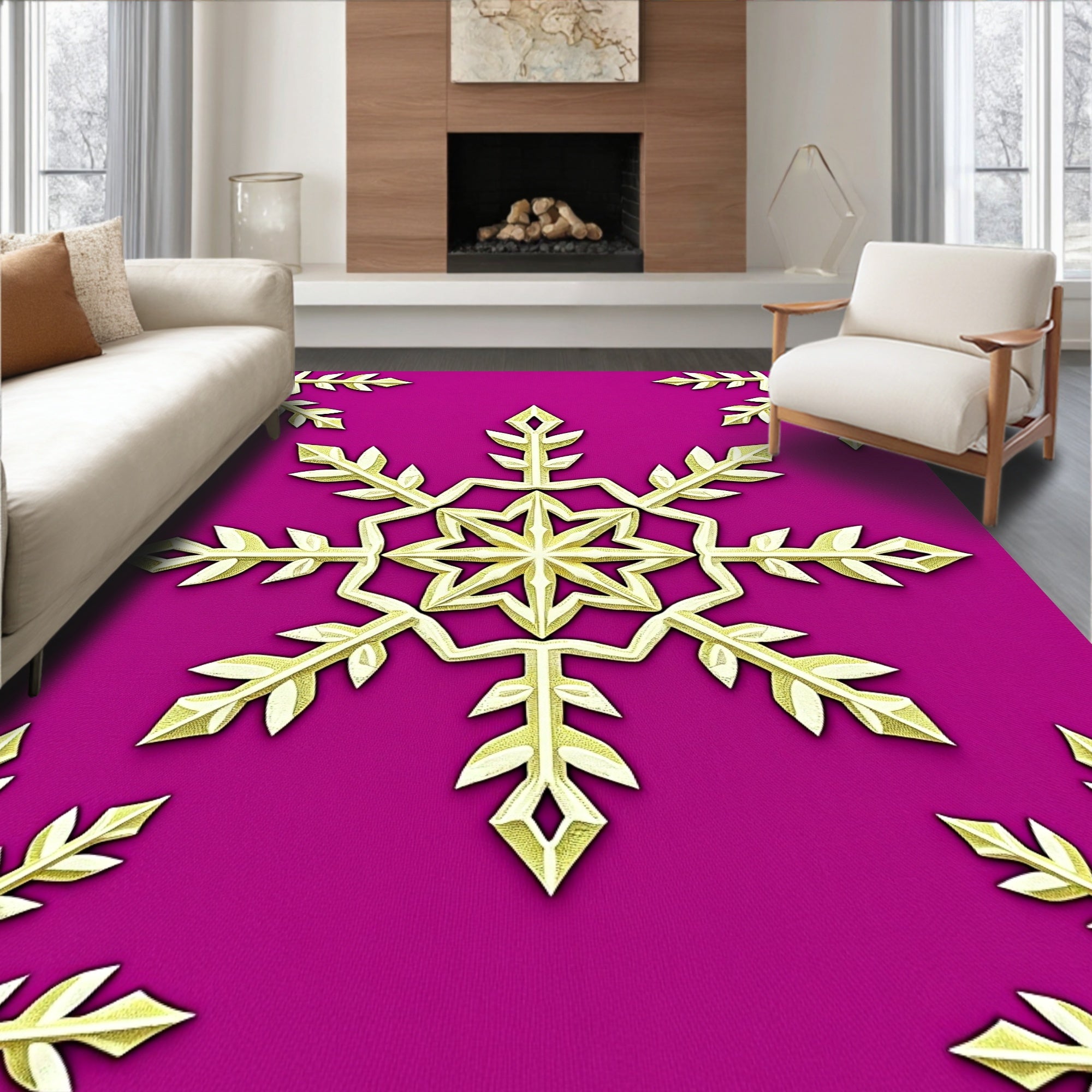Golden Snowflake Scatter Jewel Tone Rug