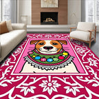 Whimsical Dog Festive Ornaments Border Rug