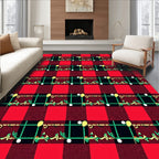 Red Green Checkered Floral Border Rug