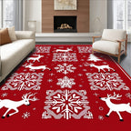 Red White Festive Reindeer Snowflake Rug