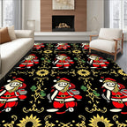 Vintage Black Red Whimsical Santa Elements Rug