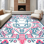 Pink Teal Cow Floral Medallion Rug