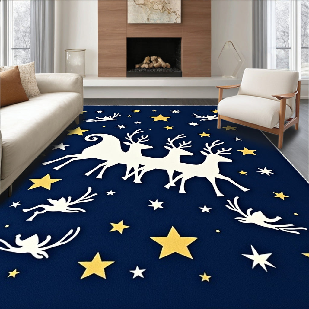 Deep Blue Night Deer Stars Rug