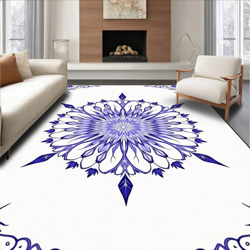 Azure Blue Floral Medallion Art Rug