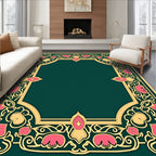 Elegant Pink Floral Gold Border Rug
