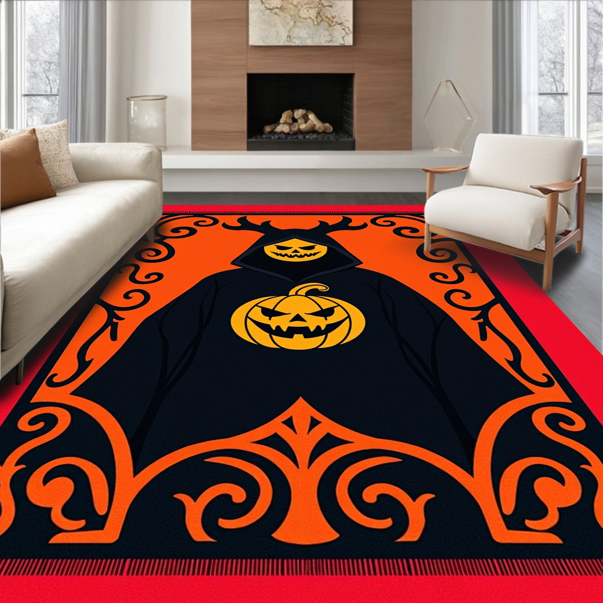 Spooky Jack O Lantern Cloaked Figure Rug
