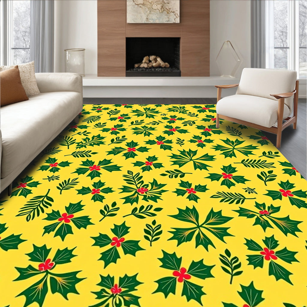 Bright Yellow Holly Berry BranchesRug Rug