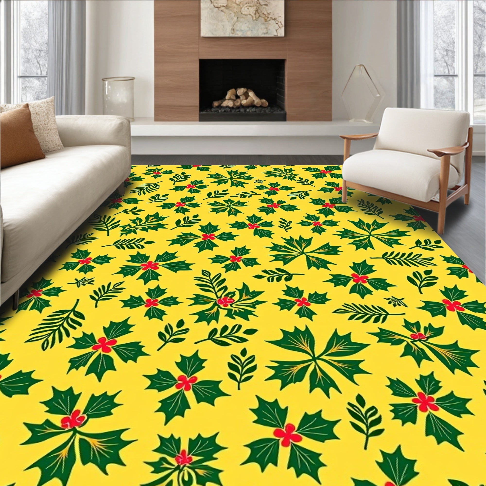 Bright Yellow Holly Berry BranchesRug Rug