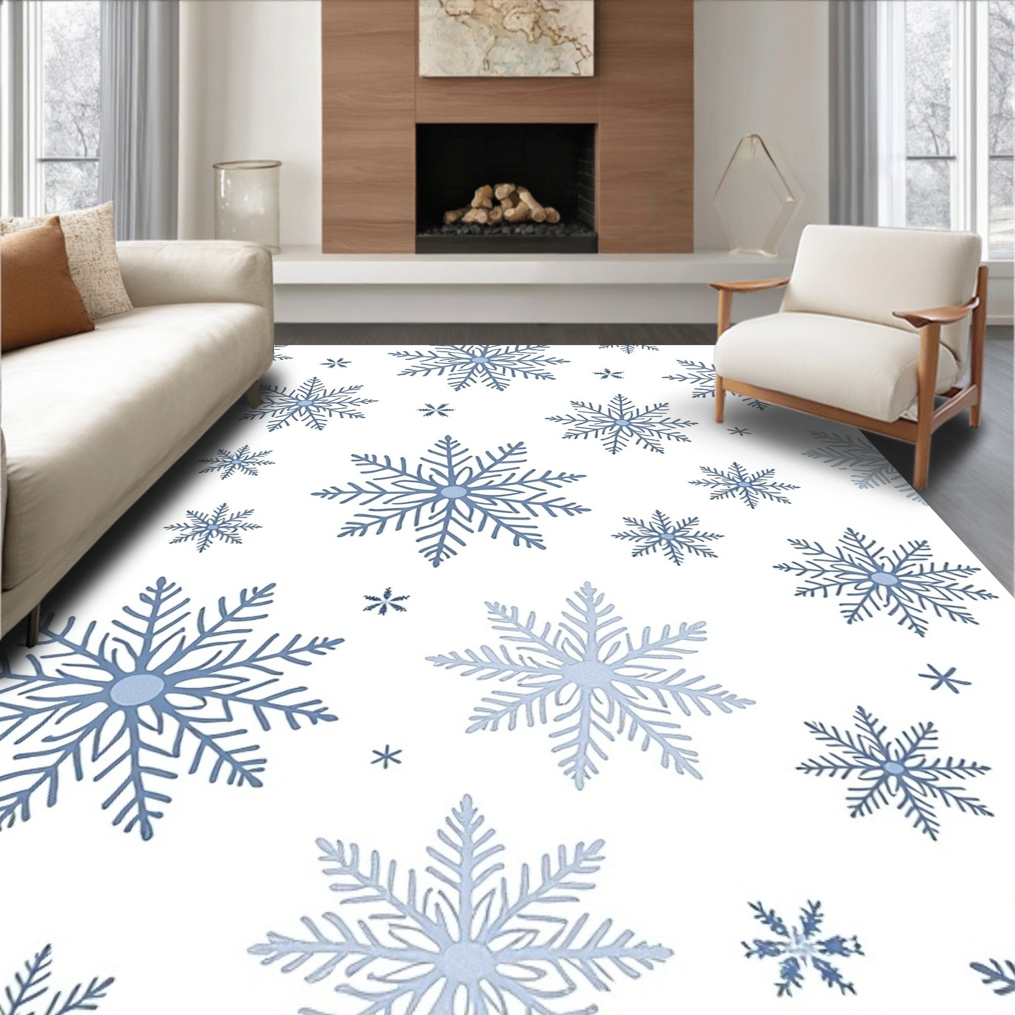 Light Blue Snowflake Scatter Rug