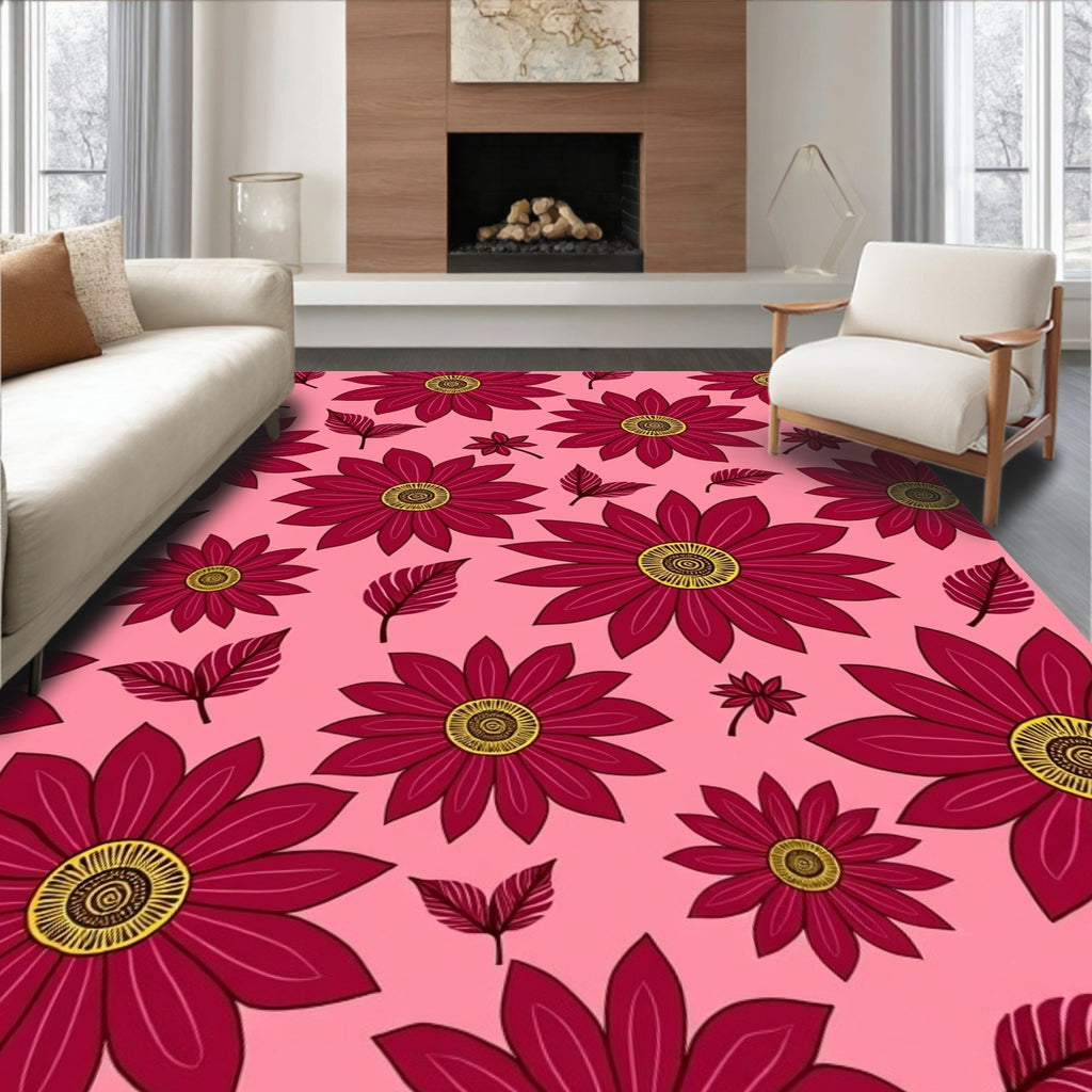 Crimson Floral Pink Garden Rug