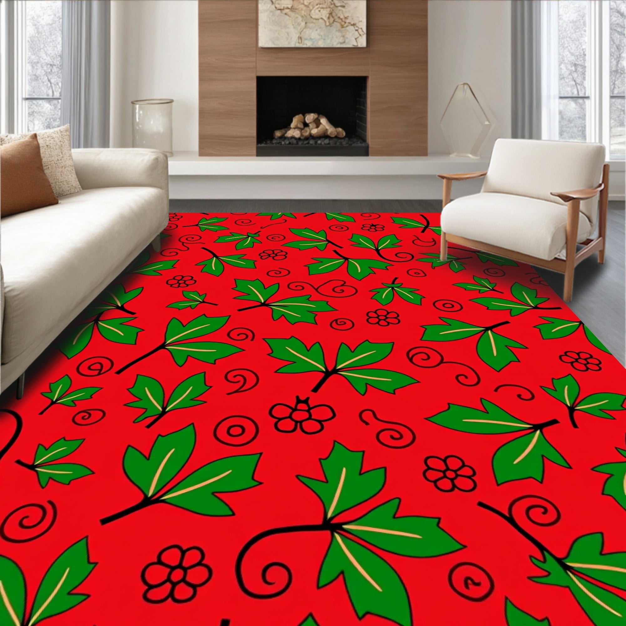 Festive Red Green Holly Swirl Rug