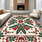 Classic Red Green Floral Berry Medallion Rug