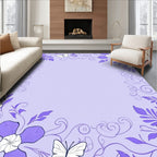 Purple Floral Butterfly Frame Rug