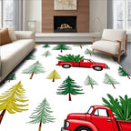 Red Truck Evergreen Forest Trees Rug