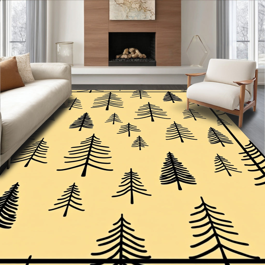 Minimalist Black Pine Forest Overlay Rug