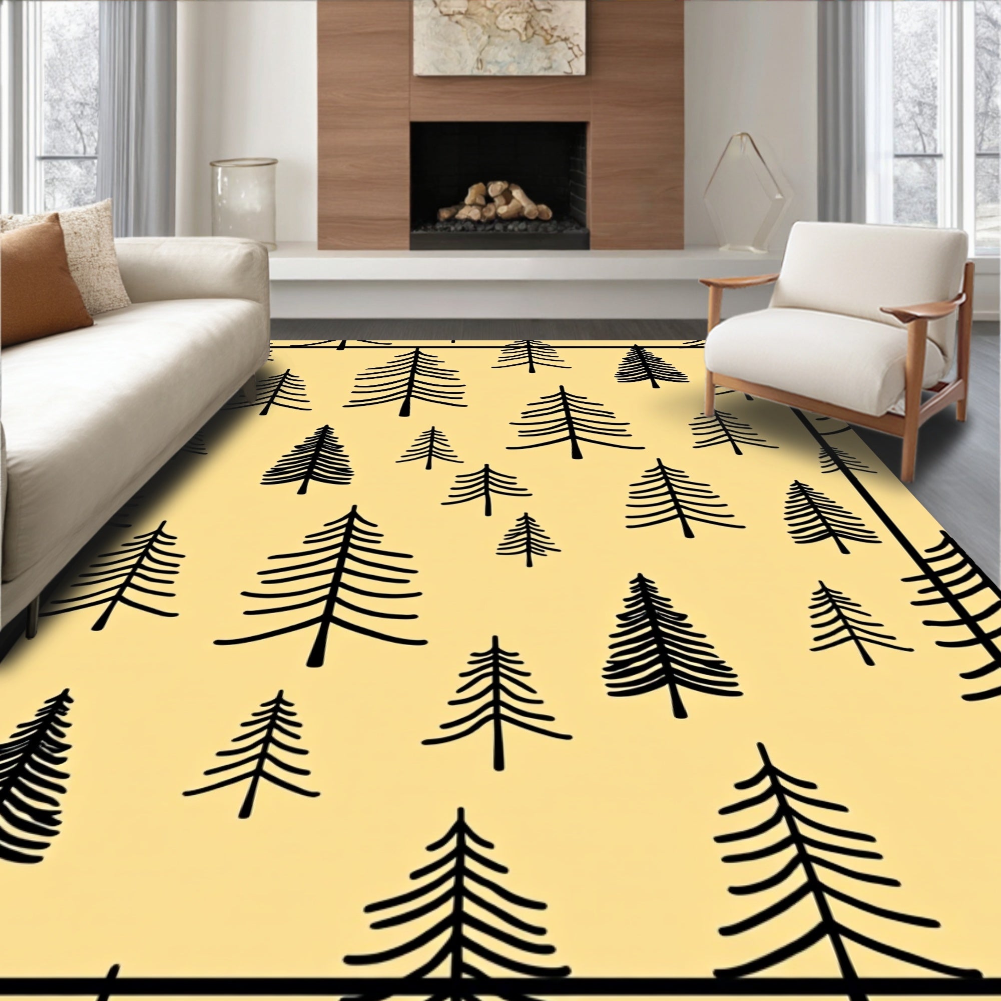 Minimalist Black Pine Forest Overlay Rug