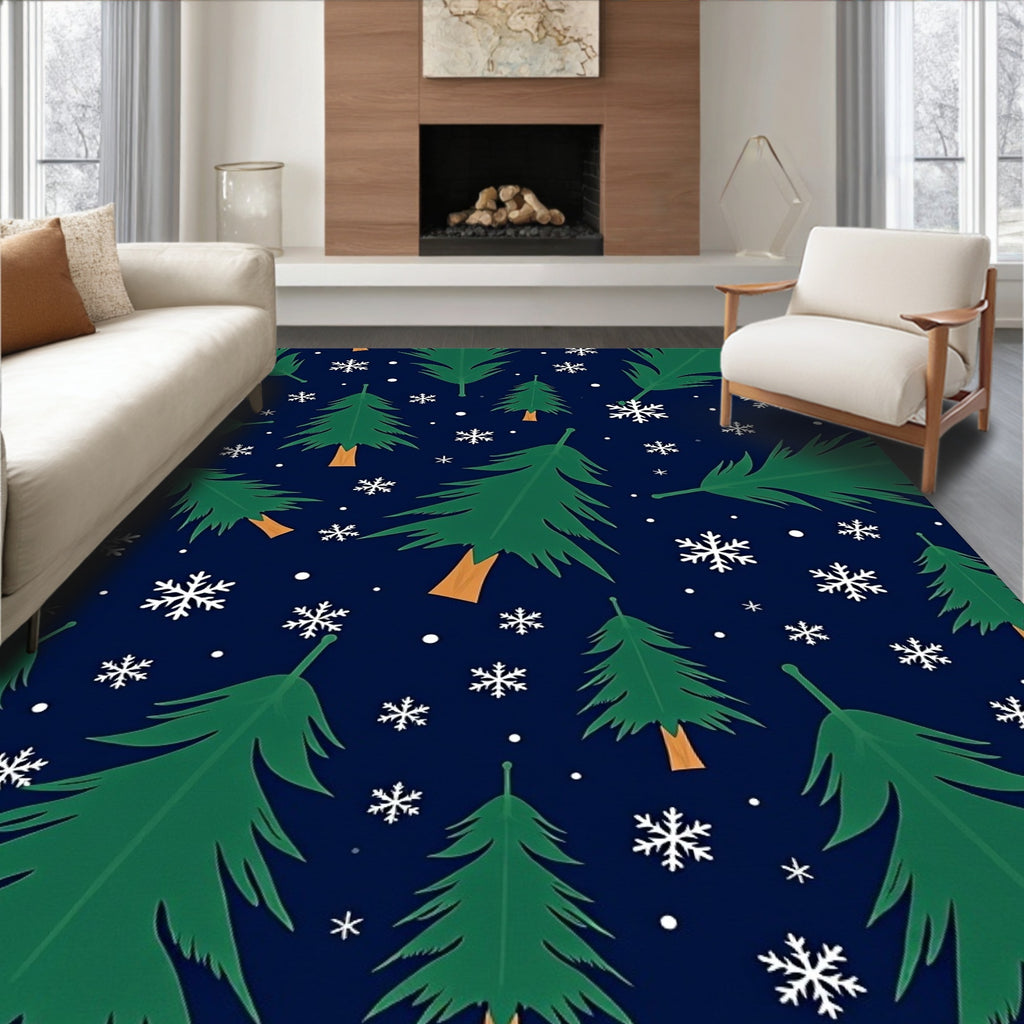 Evergreen Trees Falling Snowflakes Charm Rug