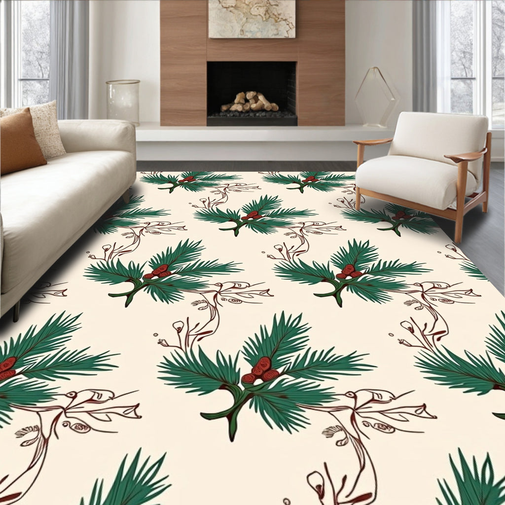 Festive Green Pine Berry Sprig Rug