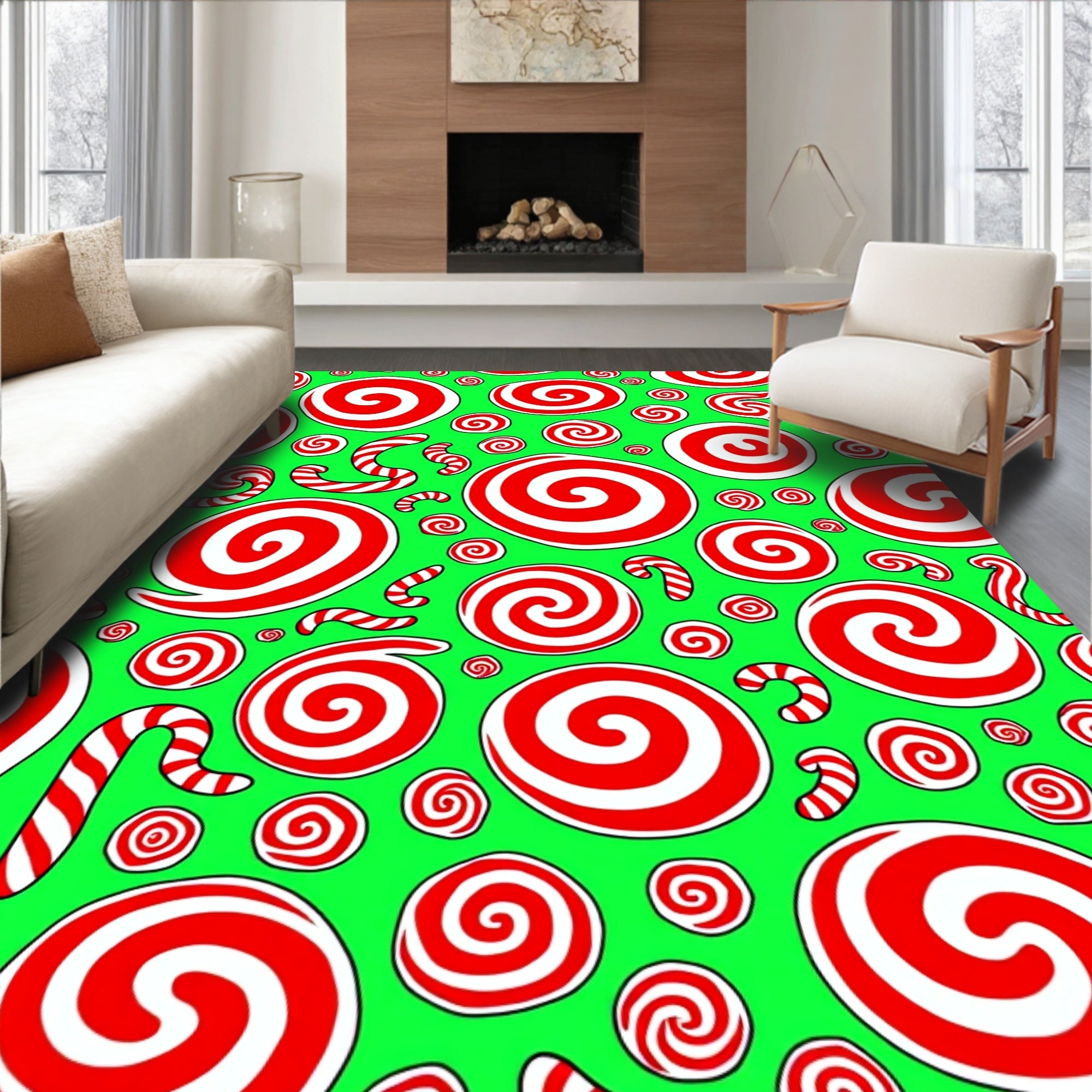 Red White Swirl Candy Cane Background Rug