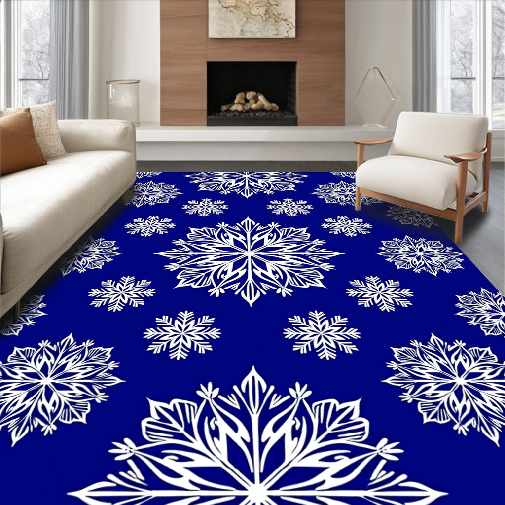 White Snowflake Medallion Cobalt Blue Rug