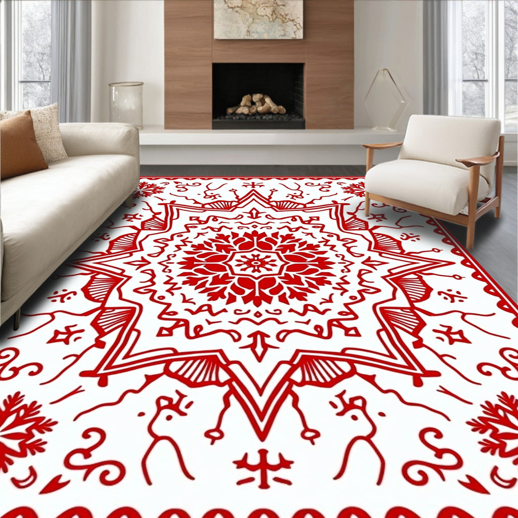 Crimson Snowflakes Starburst Rug