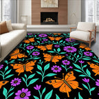 Vibrant Orange Butterfly Floral Garden Rug