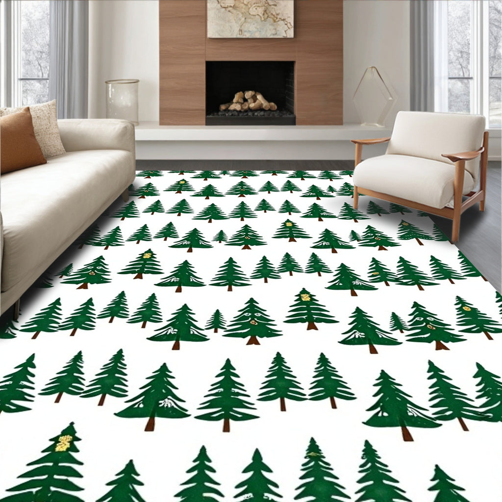 Green Forest Trees with Gold Accents Rug