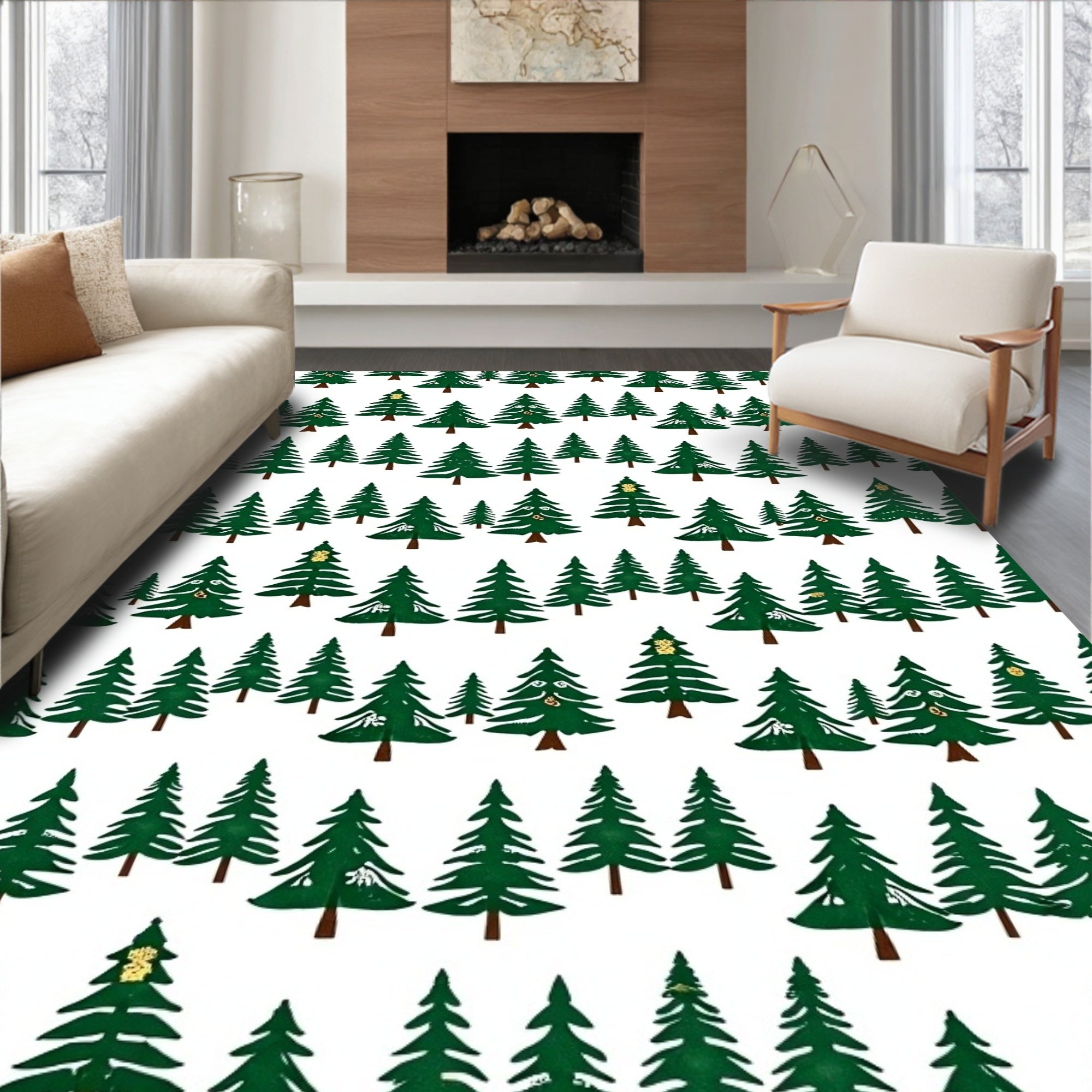 Green Forest Trees with Gold Accents Rug