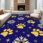 Gold Paw Snowflakes Blue Rug