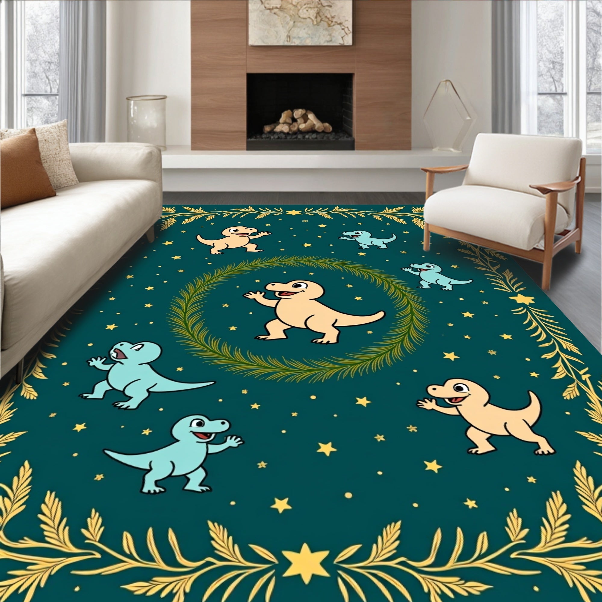 Whimsical Dinosaur Stars Nature Rug