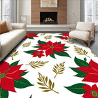 Red Poinsettia Olive Branch Arrangement Rug