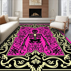 Pink Black Skeleton Floral Ornate Rug