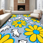 Playful White Dogs Yellow Flower Garland Rug