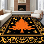 Orange Christmas Tree Festive Border Rug