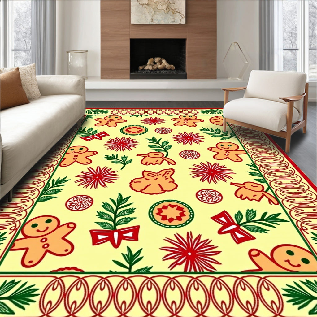 Gingerbread Men Holiday Red Wreath Rug