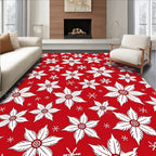 Festive Red White Floral Snowflakes Rug