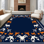 Orange White Deer Star Navy Border Rug