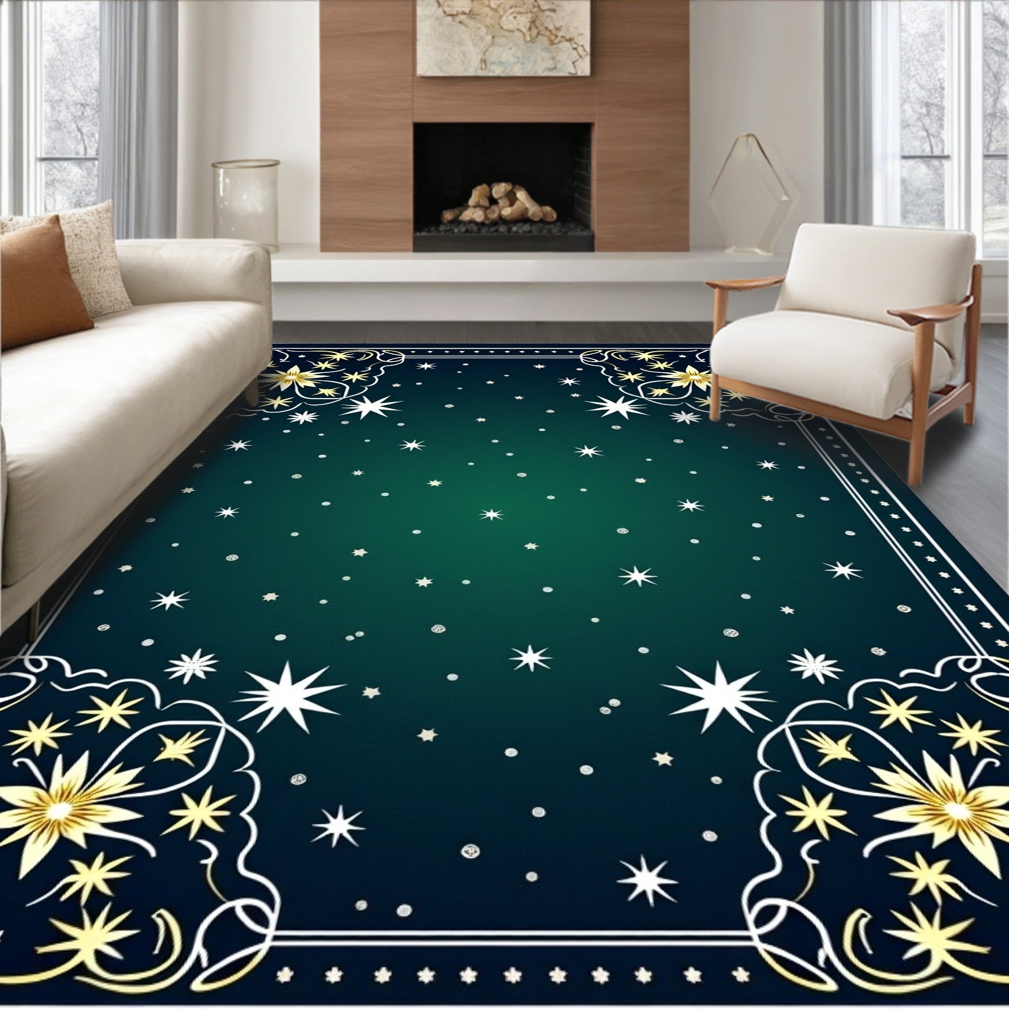 Golden Starry Night Gradient Rug